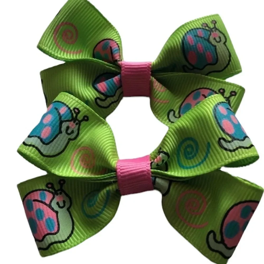 Bow pair hair bows accessories snails swirls green